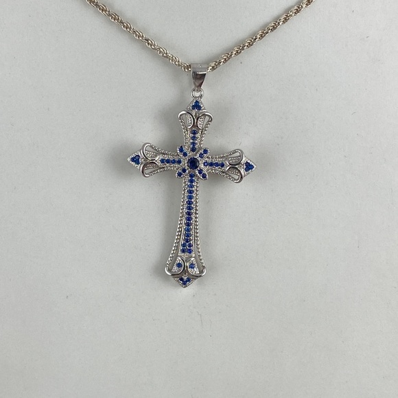 Gem Emporium Jewelry - Sold Blue Sapphires 925 Silver Cross